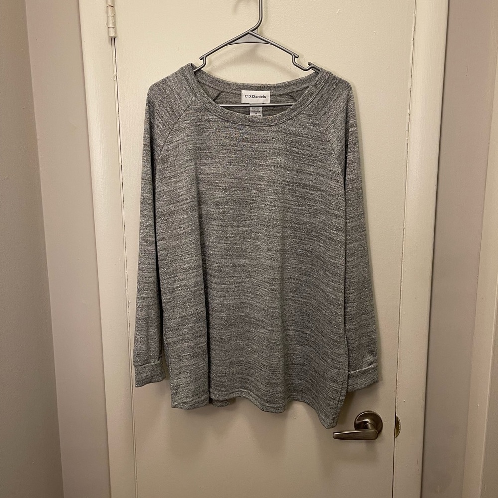 C.D.Daniels Size 1X Silver Shimmer Long Sleeve Top